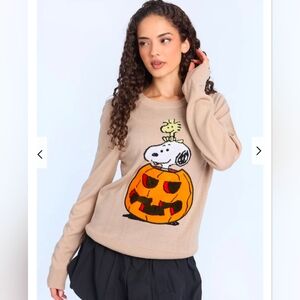 Peanuts Snoopy Tan Crew Neck Sweater With Pumpkin Woodstock New With Tags!